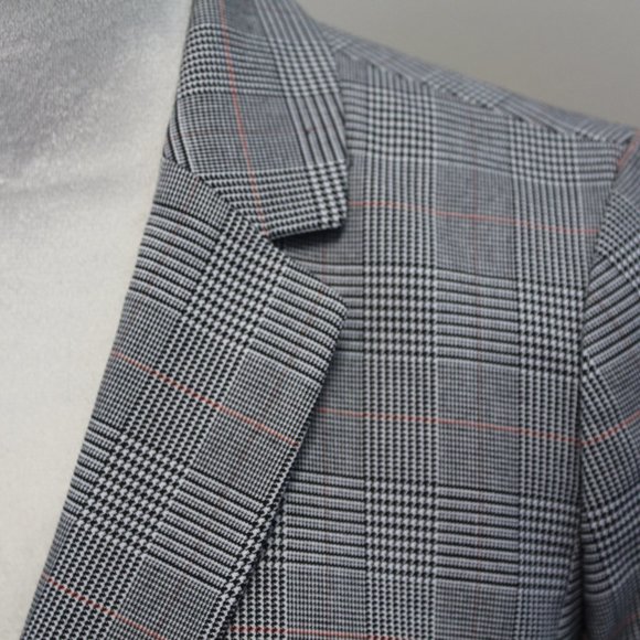 (NWT)Talbots Classic Plaid Blazer, Grey with Red & Black Strips, 4P - Picture 5 of 11